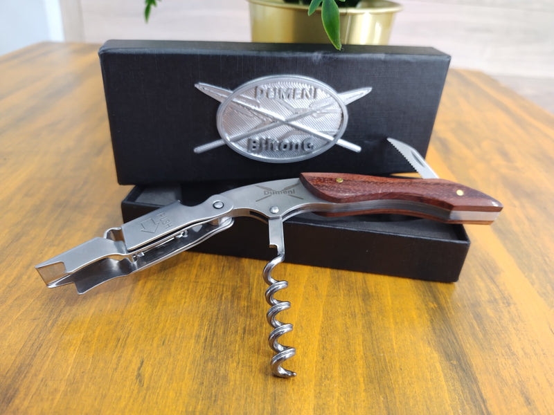 Dumeni Professional Wine and Beer Bottle Opener in Stainless Steel and Wood